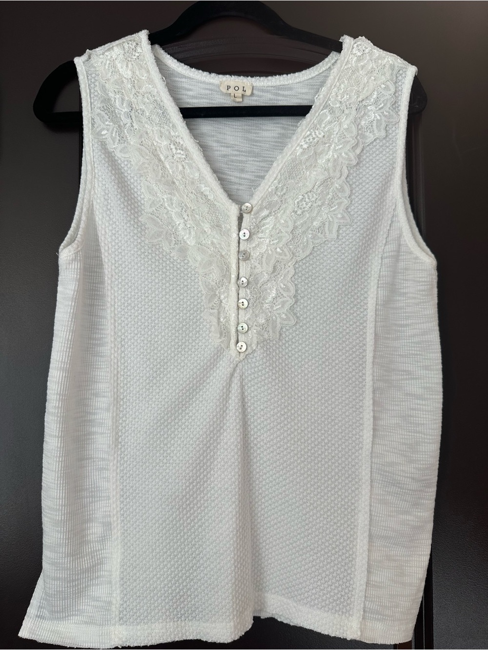 POL White Lace-Trim Sleeveless Tank Top